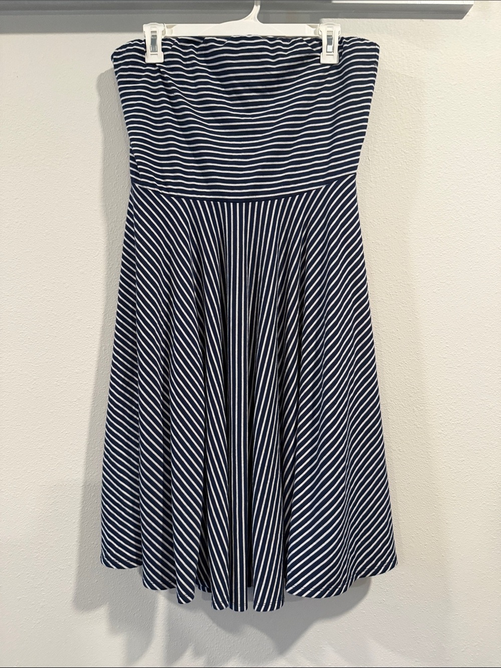 Maurices Strapless Stripes A-Line Dress with Brown Belt (Size: L)